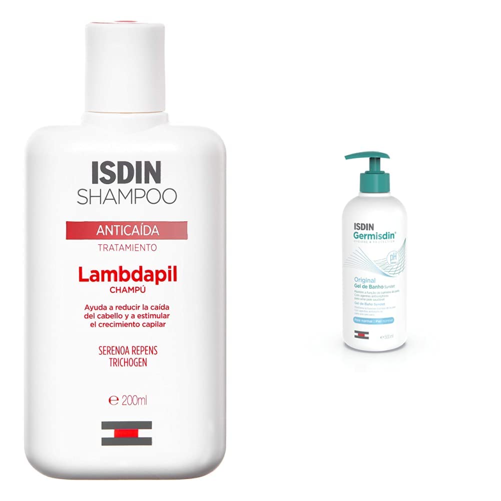 ISDIN Lambdapil, Champú Anticaída, Ayuda a Reducir la Caída del Cabello y Estimula el Crecimiento Capilar, 200ml + Higiene Corporal Germ Original 500 ml