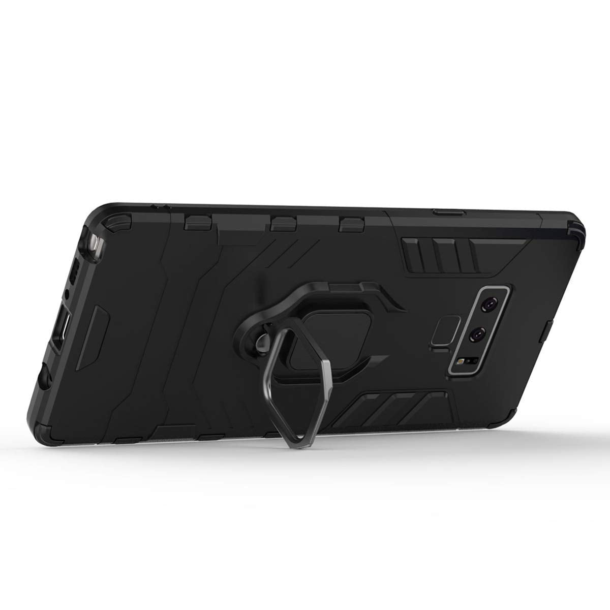 Compatible con Galaxy Note 9 Funda, Anillo Metálico Sujeción Soporte Antichoque Rígido Caja (Funciona con el Montaje de Coche Magnético) Doble Capa Sólido Case Carcasa para Samsung Galaxy Note 9 (Negro)