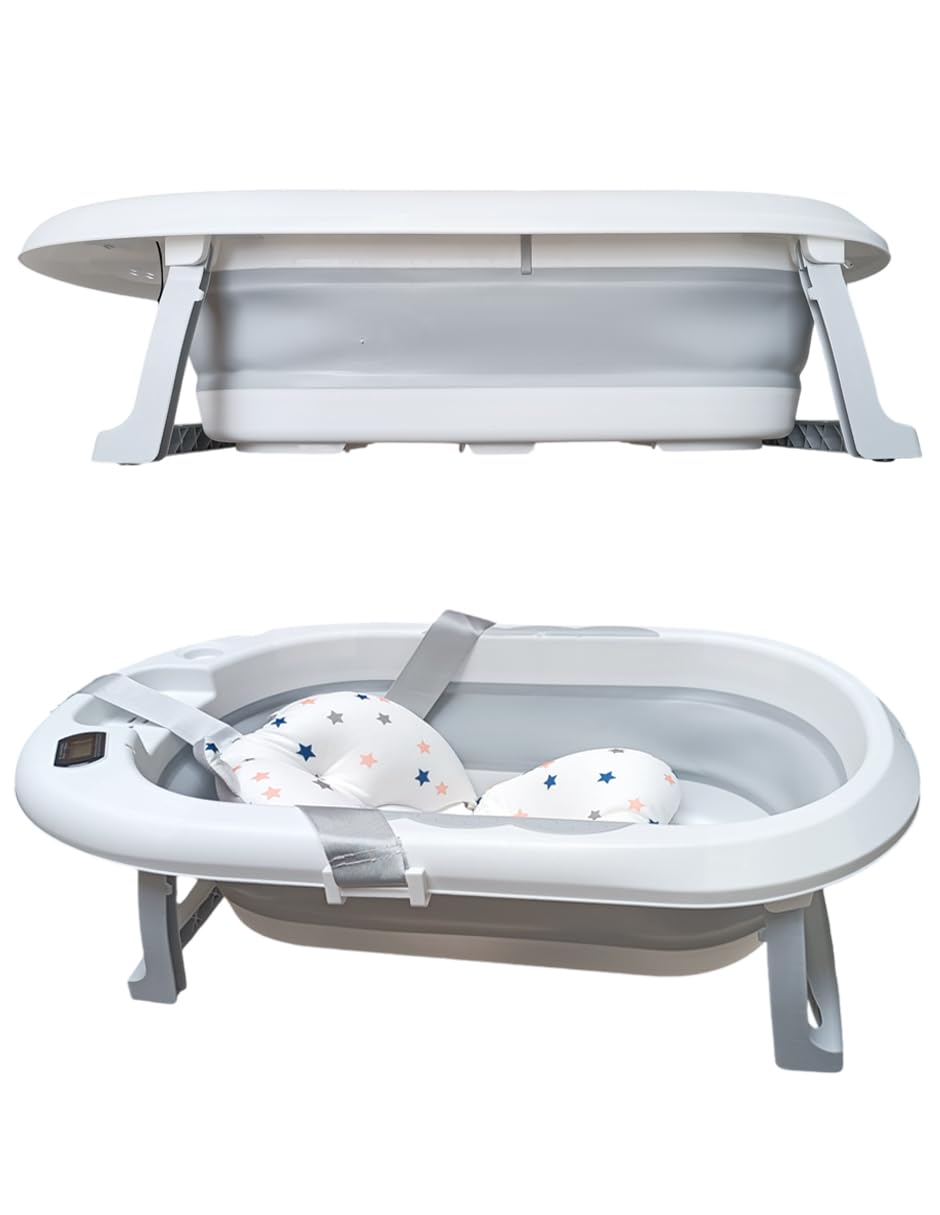 Dara Baby Tina de Baño para Bebé | Bañera Plegable y Portátil con Cojín | Cómoda y Segura | Baño Infantil | Bañera para recién nacidos. (Gris)