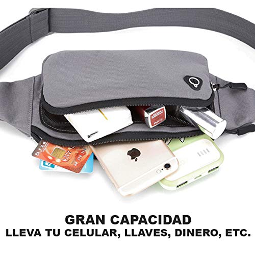 BLACK MAMUT Cangurera para Correr, Ligera, Hombre, Mujer, Porta Teléfono, Impermeable, Deporte, Ejercicio, Viaje, Campismo, Senderismo, Ciclismo, Aire Libre, Riñonera, Gran Capacidad, Ajustable