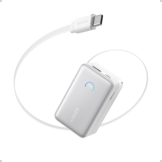 Cargador Portátil Anker Nano Negro con Cable Retráctil de 10.000mAh y Pantalla Inteligente Compatible con iPhone, iPad, Galaxy y Pixel