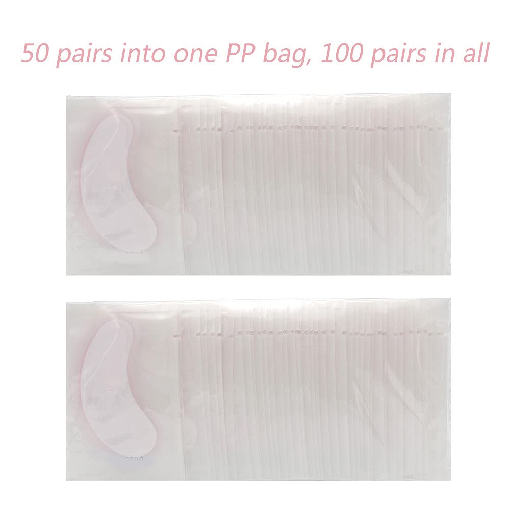 100 Pairs Eye Gel Patches Lint Free Under Eye Pads Eyelash Extensions Premium Eyes Mask Lash Extension Cosmetic Tool Kit, Clear/Pink
