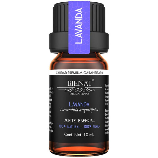 BIENAT AROMATERAPIA Aceite Esencial de Lavanda 10mL | 100% Puro y Concentrado | Ideal para Difusor de Aromas, Humidificador, Aromaterapia, Masajes, Meditación, Jabones y Velas | Esencia Natural en Gotas