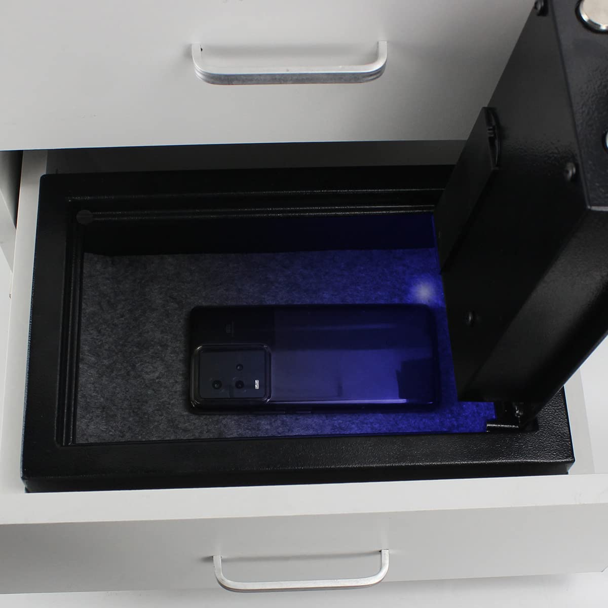 JUGREAT - Cajón de apertura superior con luz de inducción, seguridad digital electrónica, construcción de acero oculta con cerradura, para oficina en casa, hotel y negocios