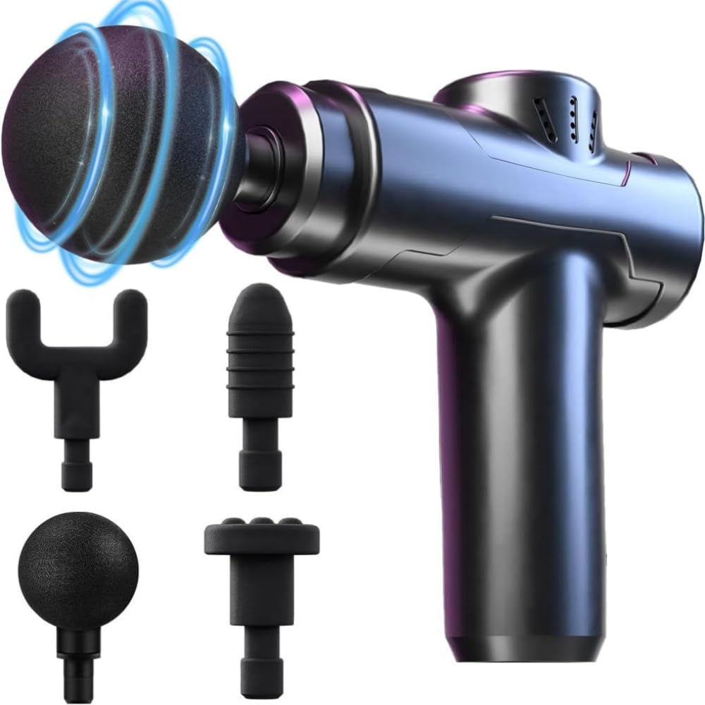 EDECOR Pistola de Masaje Muscular, 4 Cabezales Masajeador Portatil Muscular, Mini Masajeador de Tejido Profundo Ajustables Massage Gun Portátil de Masaje para Relajar Los Músculos Aliviar el Dolor