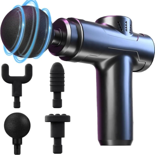 EDECOR Pistola de Masaje Muscular, 4 Cabezales Masajeador Portatil Muscular, Mini Masajeador de Tejido Profundo Ajustables Massage Gun Portátil de Masaje para Relajar Los Músculos Aliviar el Dolor
