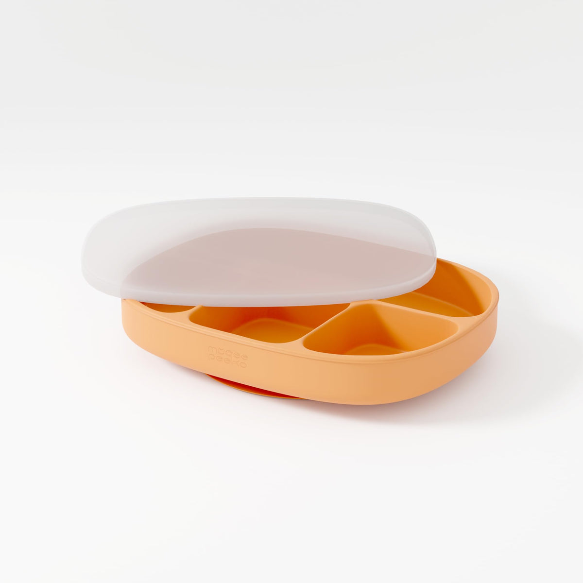 Muqee Peeko Platos con Ventosa para la Comida del bebé con Tapa, Color Albaricoque - Set de Comida para bebés de Silicona Apta para Uso alimentario