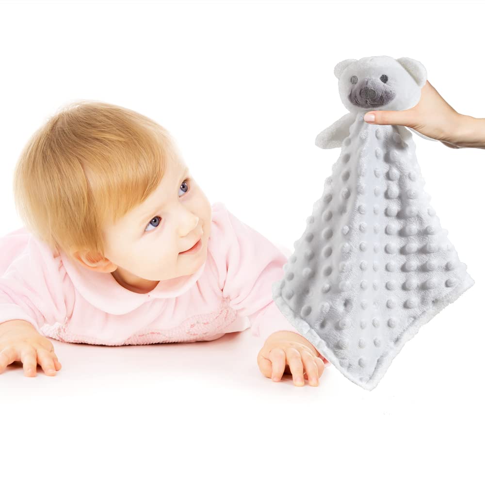 CREVENT Juguete Suave y Bonito para Acurrucarse Blankies de Seguridad para Bebé Unisex, Frente de Lunares Minky + Dorso de Sherpa (Oso Blanco)