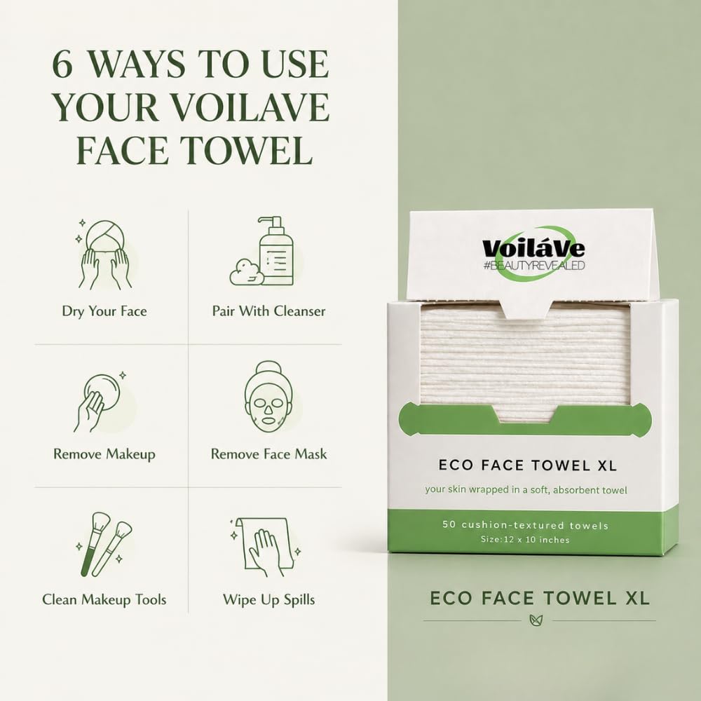 VoilaVe Toallitas Faciales Desechables - 100% Algodón, Biodegradables, Desmaquillantes, Paños Faciales Ultrasuaves Que No Sueltan Pelusa | Toallitas Ecológicas Clínicamente Probadas para Pieles Sensib