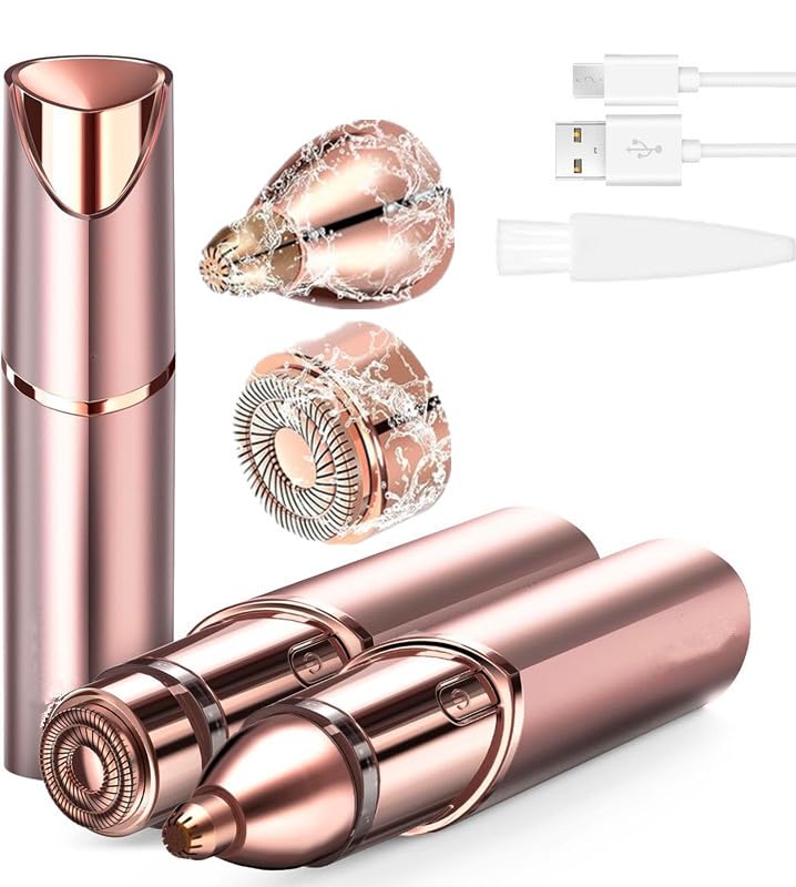 Depiladora Facial Mujer 2 en 1, Recortadora de cejas depilación facial para mujer,afeitadora facial recargable y maquinilla de afeitar de cejas, ideal para cara, labios y cuerpo, pelusas de melocotón