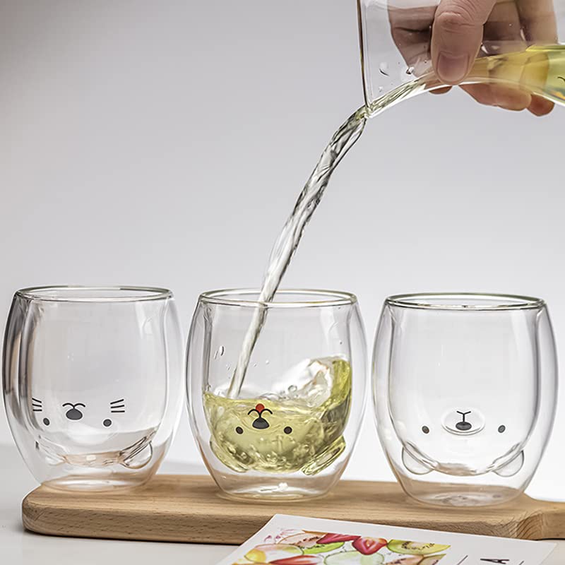 Taza de Cristal Creativa de Doble Pared con Oso y Perro 260 ml