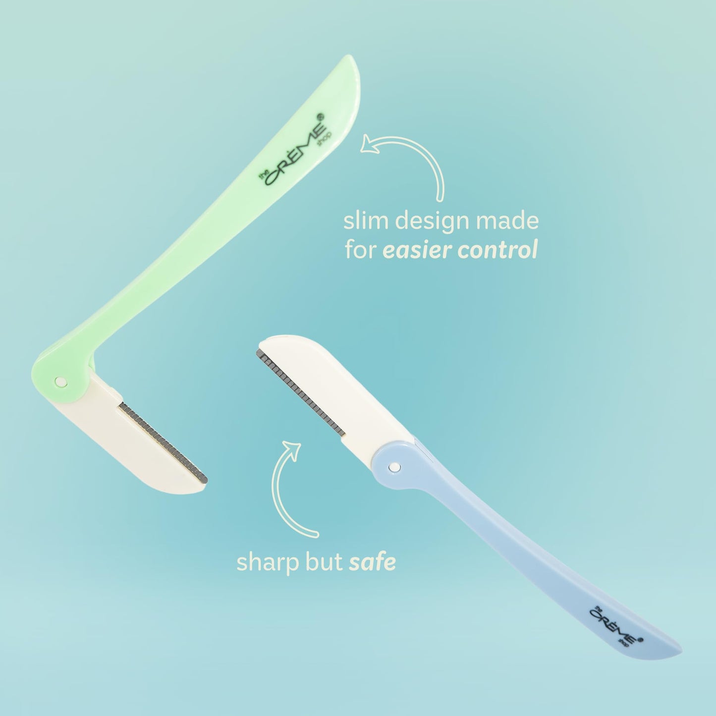 The Crème Shop Maquinillas de afeitar retráctiles multiusos para mujer – Juego de 4 maquinillas para rostro y cejas, herramienta para dermoabrasión | Artículos de aseo esenciales de tamaño viaje (colo