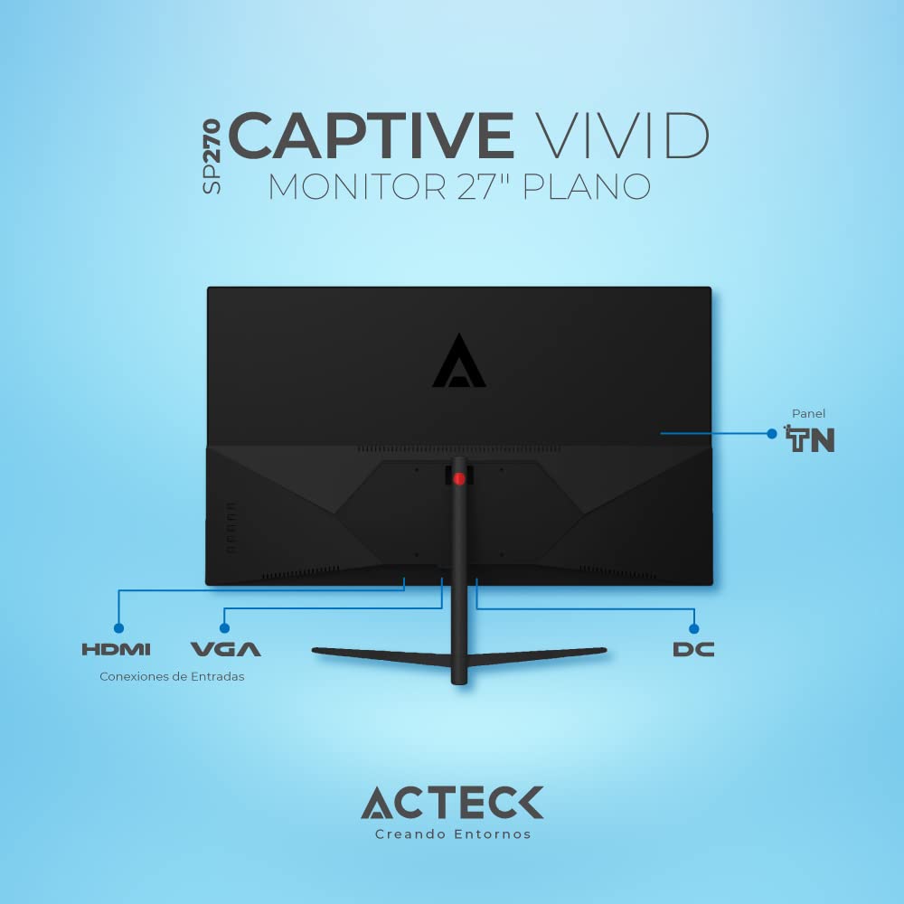 Monitor Led Panel TN de 27" Captive Vivid SP270 Full HD 1080p 75Hz 5ms 1xVGA + 1xHDMI 1.4 + Vesa 75 Elite Series