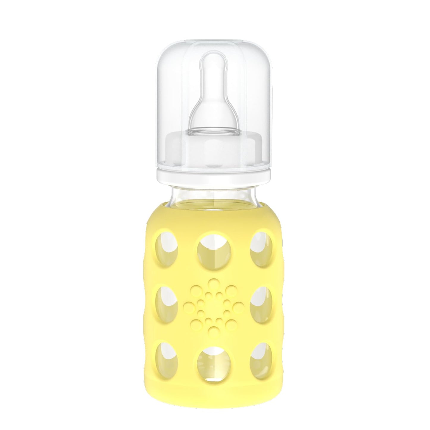 Lifefactory - Biberón de vidrio con pezón de etapa 1 y funda protectora de silicona, plátano, 4 onzas