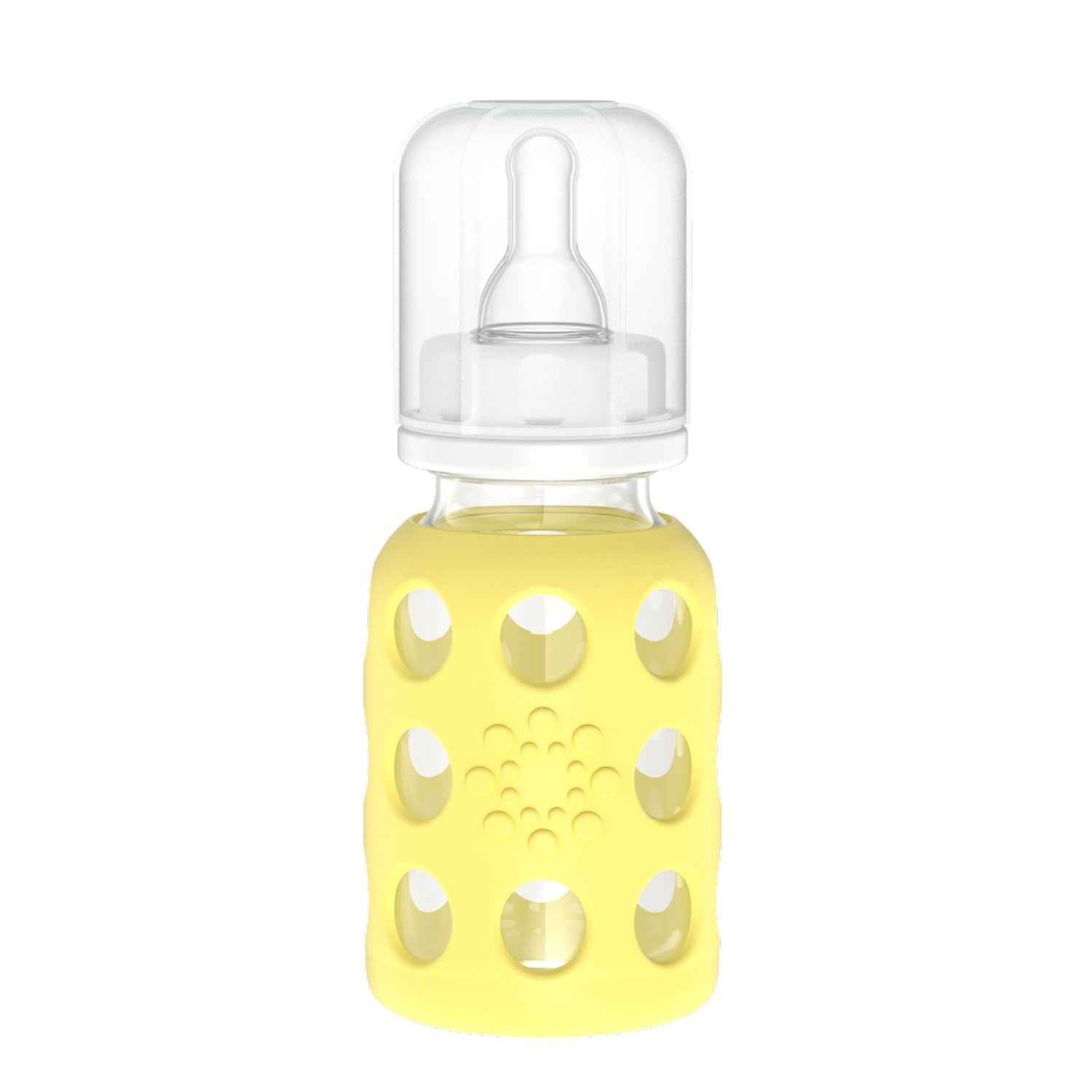 Lifefactory - Biberón de vidrio con pezón de etapa 1 y funda protectora de silicona, plátano, 4 onzas