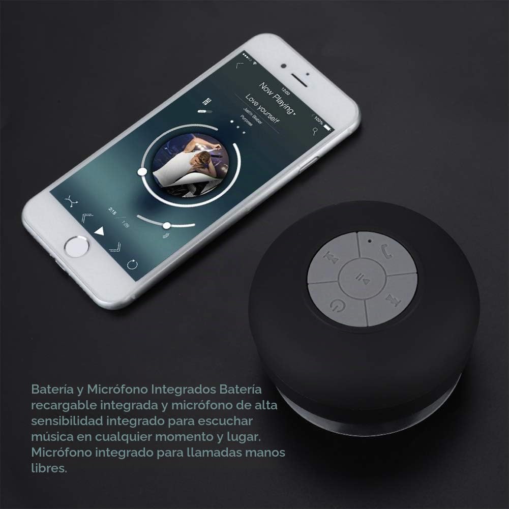 Altavoz Portátil Liukouu Negro con Ventosa Especial y Chip Decodificador Bluetooth