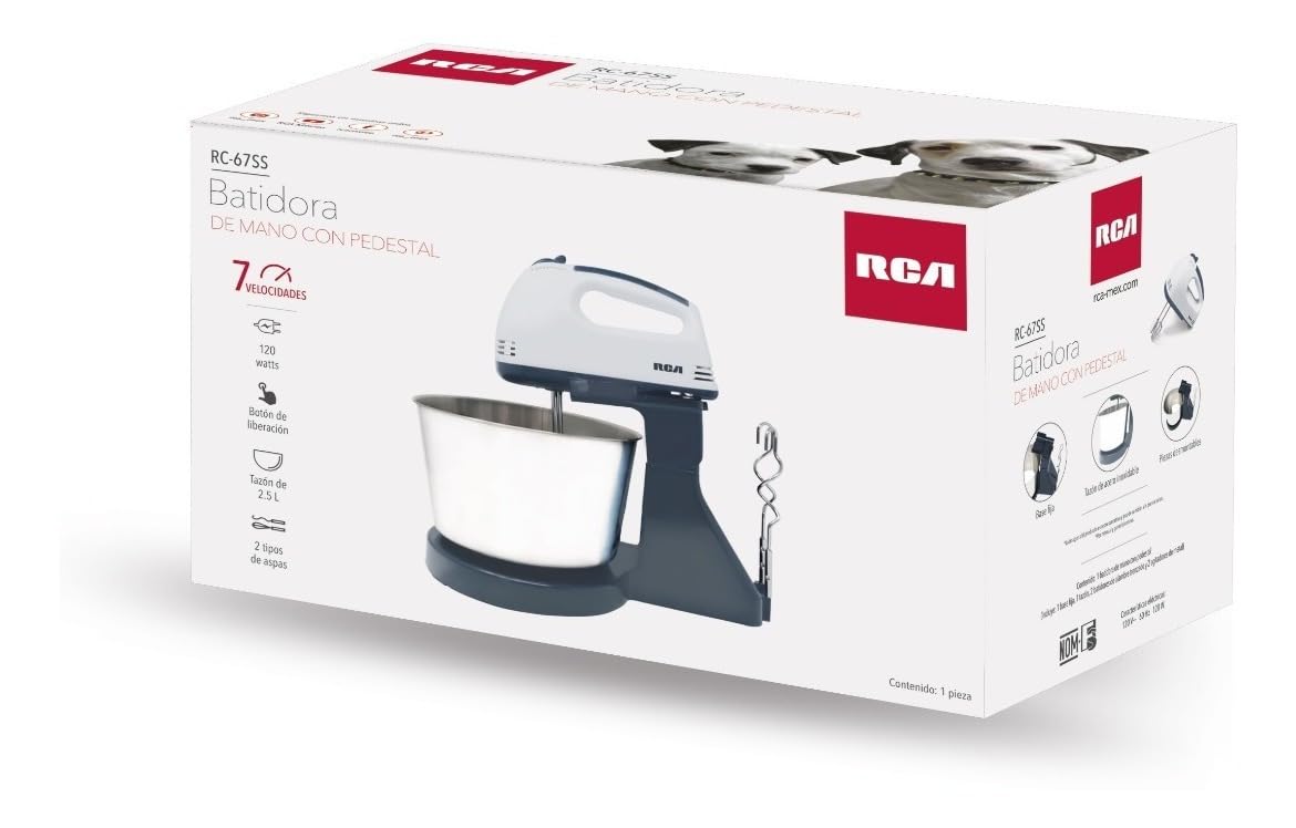 Batidora de Pedestal RCA Negro y Acero Inoxidable con 6 Velocidades Ajustables