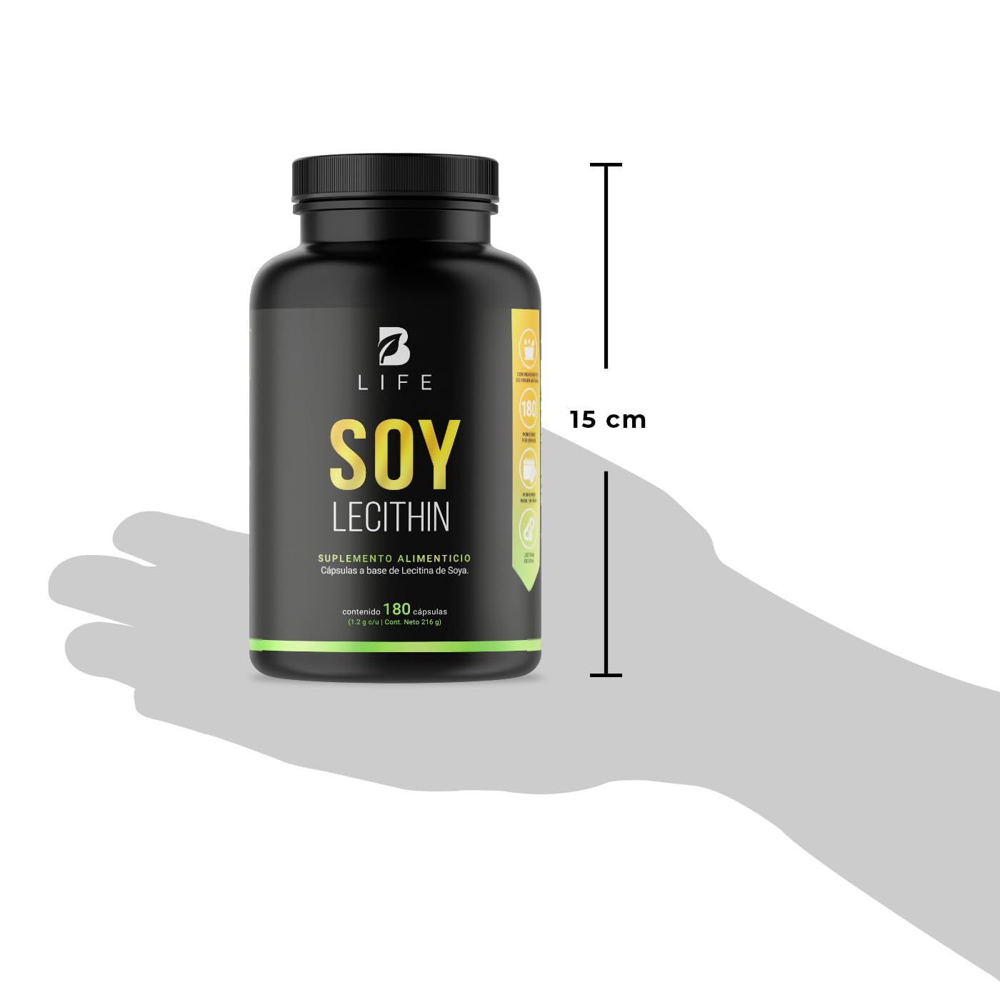 Lecitina de Soya de 180 Cápsulas blandas de 1200 mg. Ingredientes naturales. Soy Lecithin B Life.