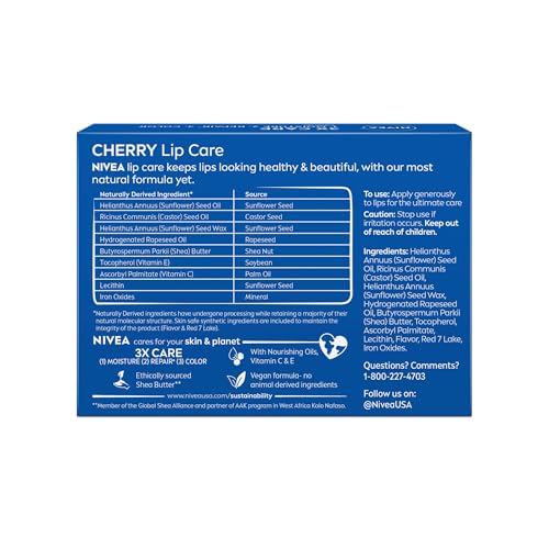 Bálsamo Labial NIVEA Cherry Tintado para Labios Hermosos y Suaves Pack 4 Pieza