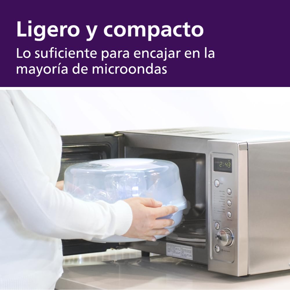 Set Esterilizador de Microondas Philips Avent Natural Response con Biberones Decorados y Chupones para Bebé