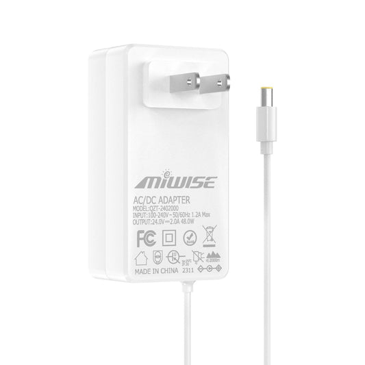 Adaptador de Fuente de Alimentación DC24 2A 48W MIWISE Blanco Convertidor AC a DC para COB LED Strip y Cámara CCTV Enchufe de EE. UU.