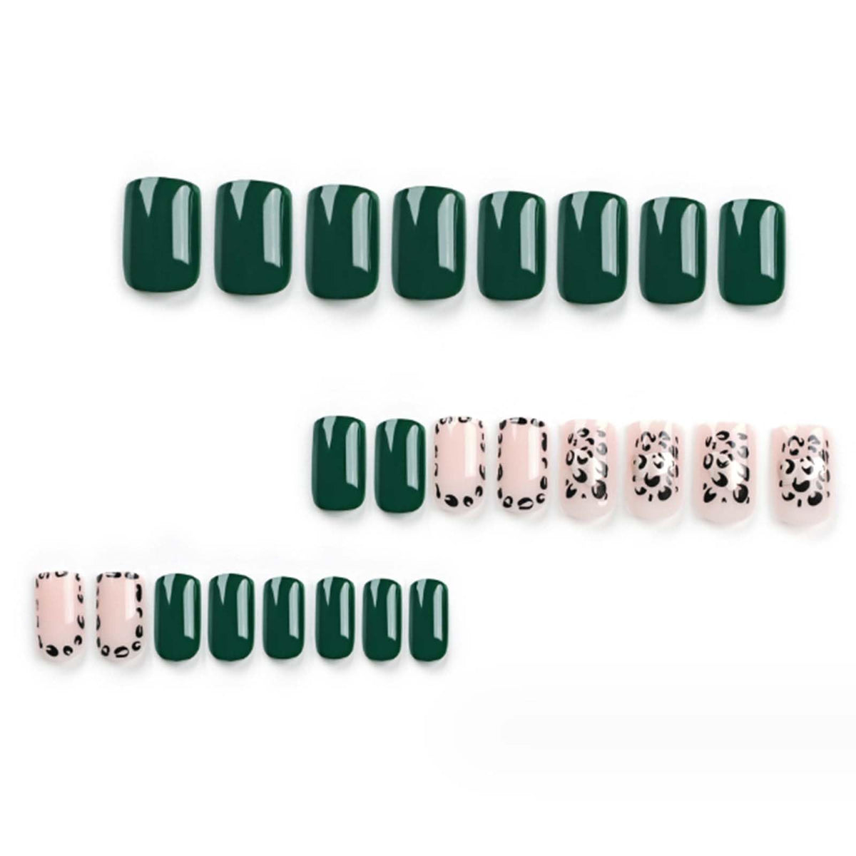 Gifiky Uñas Postizas Cuadradas Cortas Con Estampado De Leopardo Verde, Cobertura Total, Para Mujeres Y Niñas, 24 Unidades