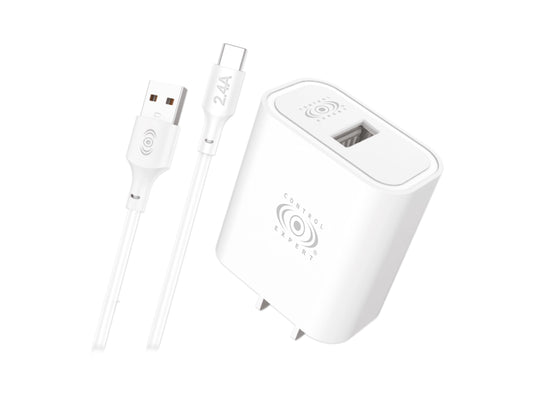 CONTROL EXPERT Combo Cargador Carga Rapida USB a Tipo C 2.4 A Cable 1 Metro (Blanco)