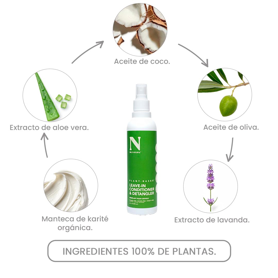 Dr. Natural Spray Desenredante para Cabello Leave in Conditioner Natural, Orgánico y Vegano | Acondicionador sin Enjuague sin Sulfatos y Parabenos | Con Manteca de Karité, Lavanda, Aceite Oliva y Coco