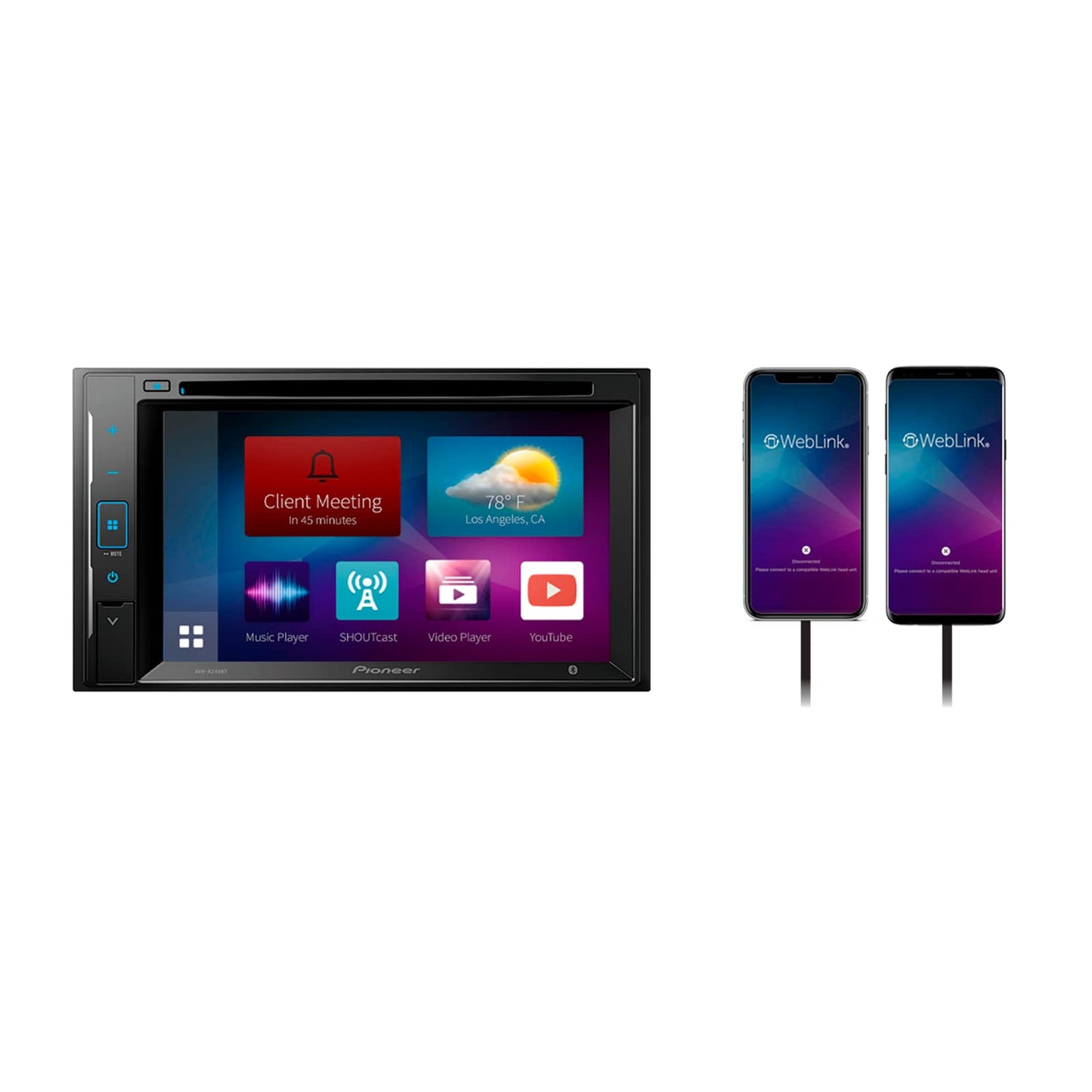 Pioneer Reproductor 6.2" Multimedia Web Link 2 DIN Marca, AVH-A245BT