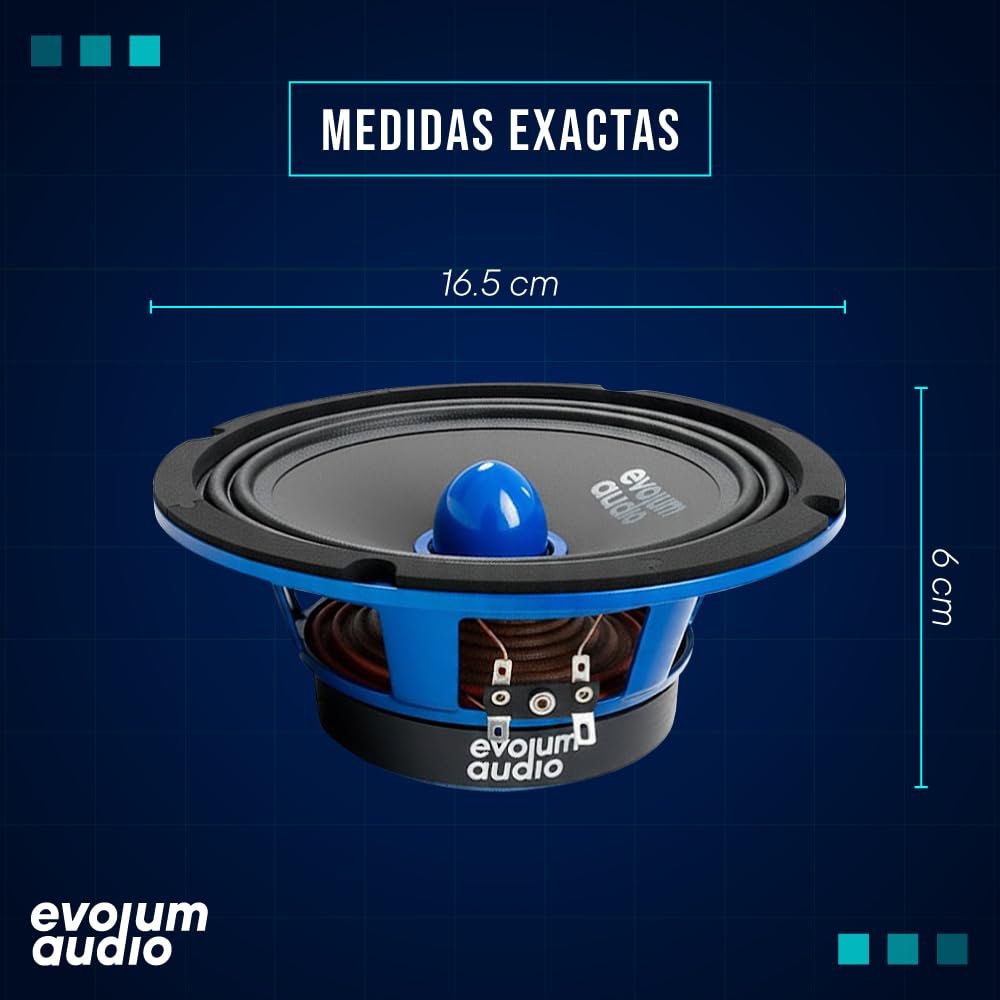 Evolum Audio - Kit Bocinas Medio Rango - Sonido Claro y Potente - Cono de Papel de Titanio - Potencia RMS de 150 W - Materiales de Calidad - Fácil Instalación - Modelo Open Show (6.5 in)