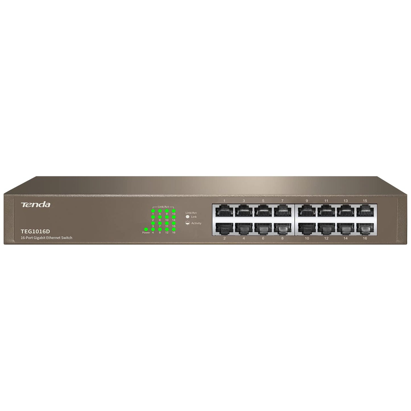 Tenda TEG1016D Switch Gigabit Ethernet de 16 Puertos, 10/100/1000 Mbps, Capacidad de Comunicación 32 Gbps