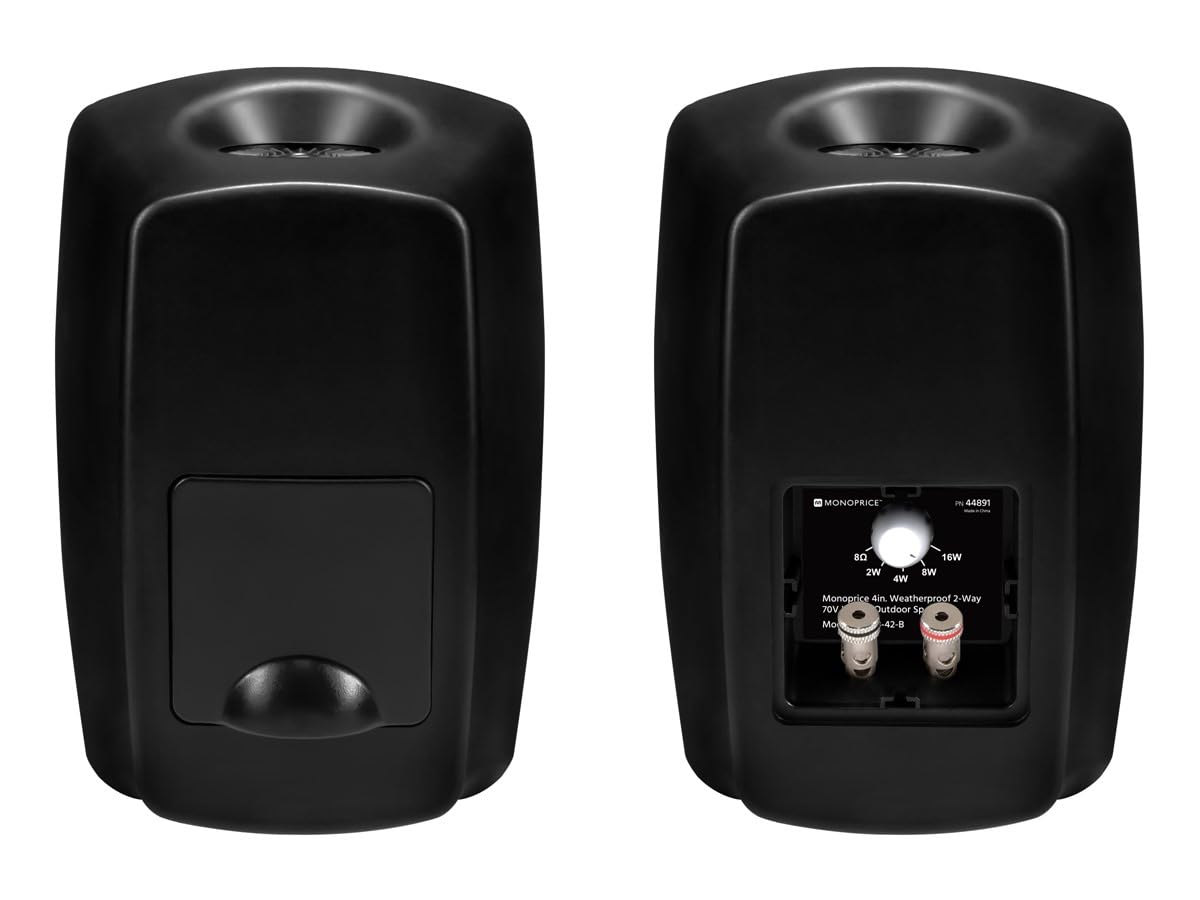 Monoprice WS-7B-42-B 4" Altavoz Impermeable de 2 vías de 70 V para Interiores y Exteriores, Negro Cada uno para Uso en Sistemas de Audio para Todo el hogar, restaurantes, Bares, Tiendas minoristas,