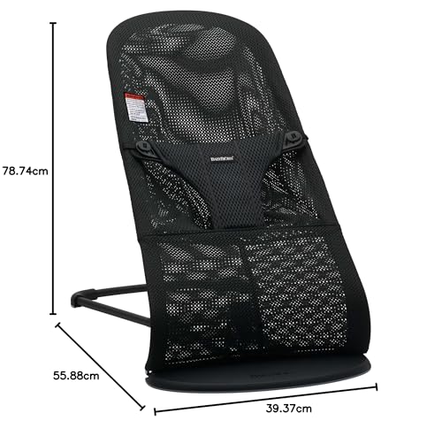 BabyBjörn Bouncer Bliss, Black Frame, Mesh, Black 2-in-1 Adjustable Baby Bouncer Seat and Toddler Chair, Newborn to Toddler (8-29 lbs), 4 positions, Lightweight & Portable