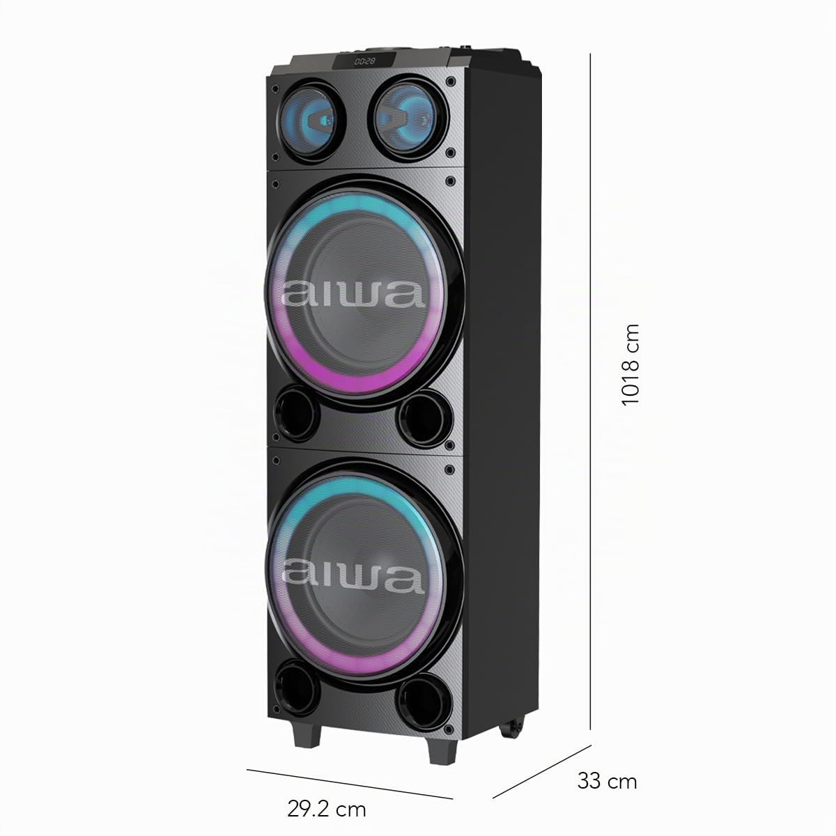 Sistema de Audio Bluetooth Aiwa AWPOC14 Negro con 100W RMS, Doble Bocina de 10 Pulgadas y Luces LED Integradas