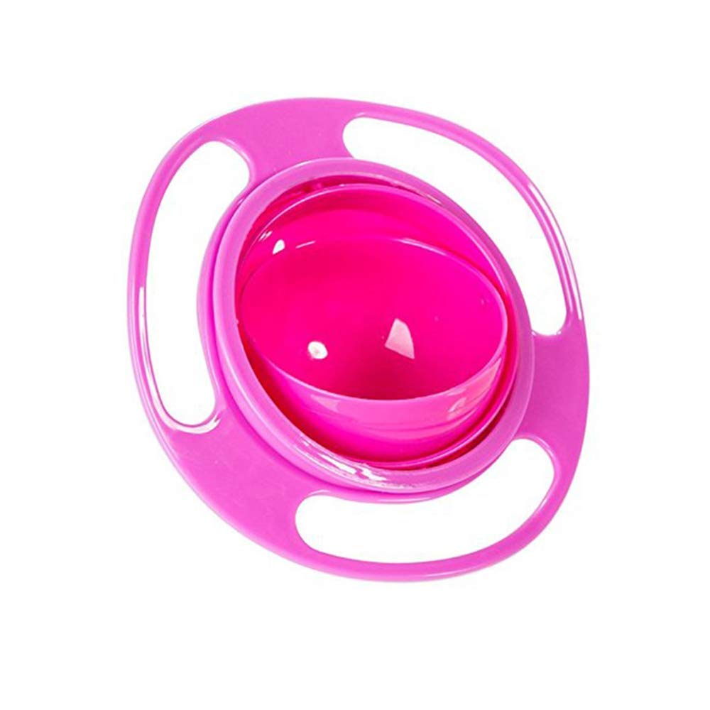 ESH7 Gyro Bowl Divertido Cuenco Giratorio de 360 Grados a Prueba de derrames con Tapa, Juguete para bebés y niños, Color Rosa