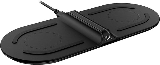 HyperX Chargeplay Base – Cargador inalámbrico Qi, certificado Qi, almohadillas para orejas de carga inalámbricas duales, carga hasta dos dispositivos, indicadores de batería, adaptador de pared de CA,