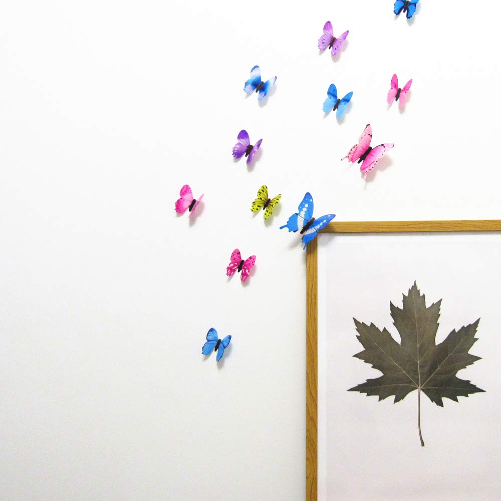 60 pegatinas de pared con diseño de mariposas en 3D, decoración para pared, decoración del hogar, habitación de los niños y recámara (amarillo)