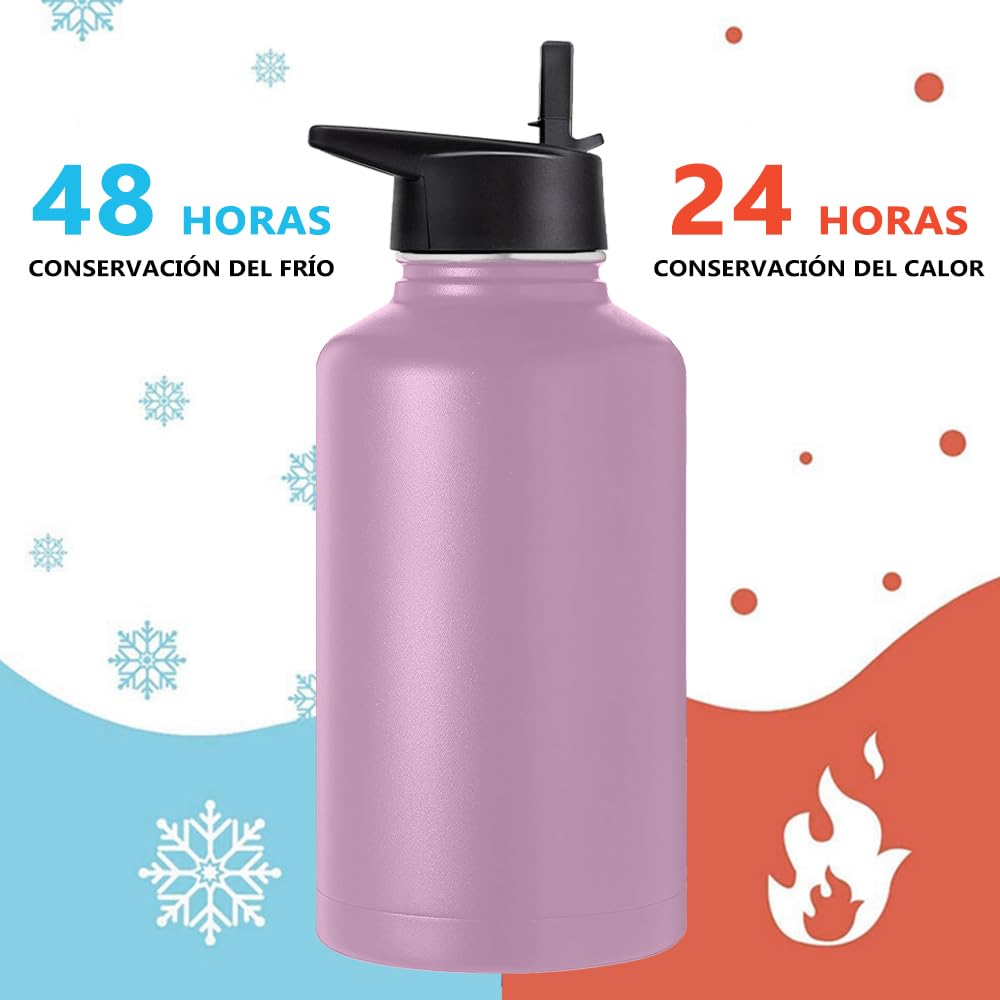 Free Wolf 64OZ Termo de Acero Inoxidable A Prueba de Fugas Con 3 Tapas y Asa, Doble Aislamiento Térmico para 24 Horas de Agua Fría y 12 Horas de Caliente