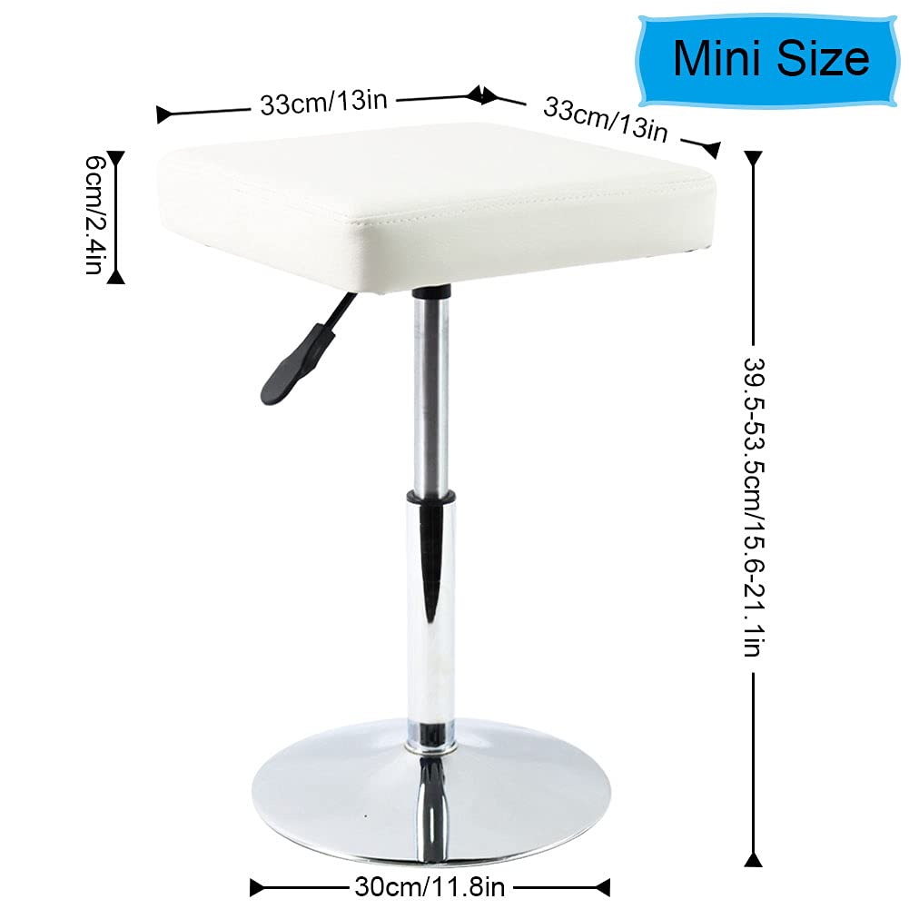 FURWOO - Taburete cuadrado blanco para salón, taburete de altura ajustable para cambiador, manicura, tienda, peluquería en casa, oficina, pequeño