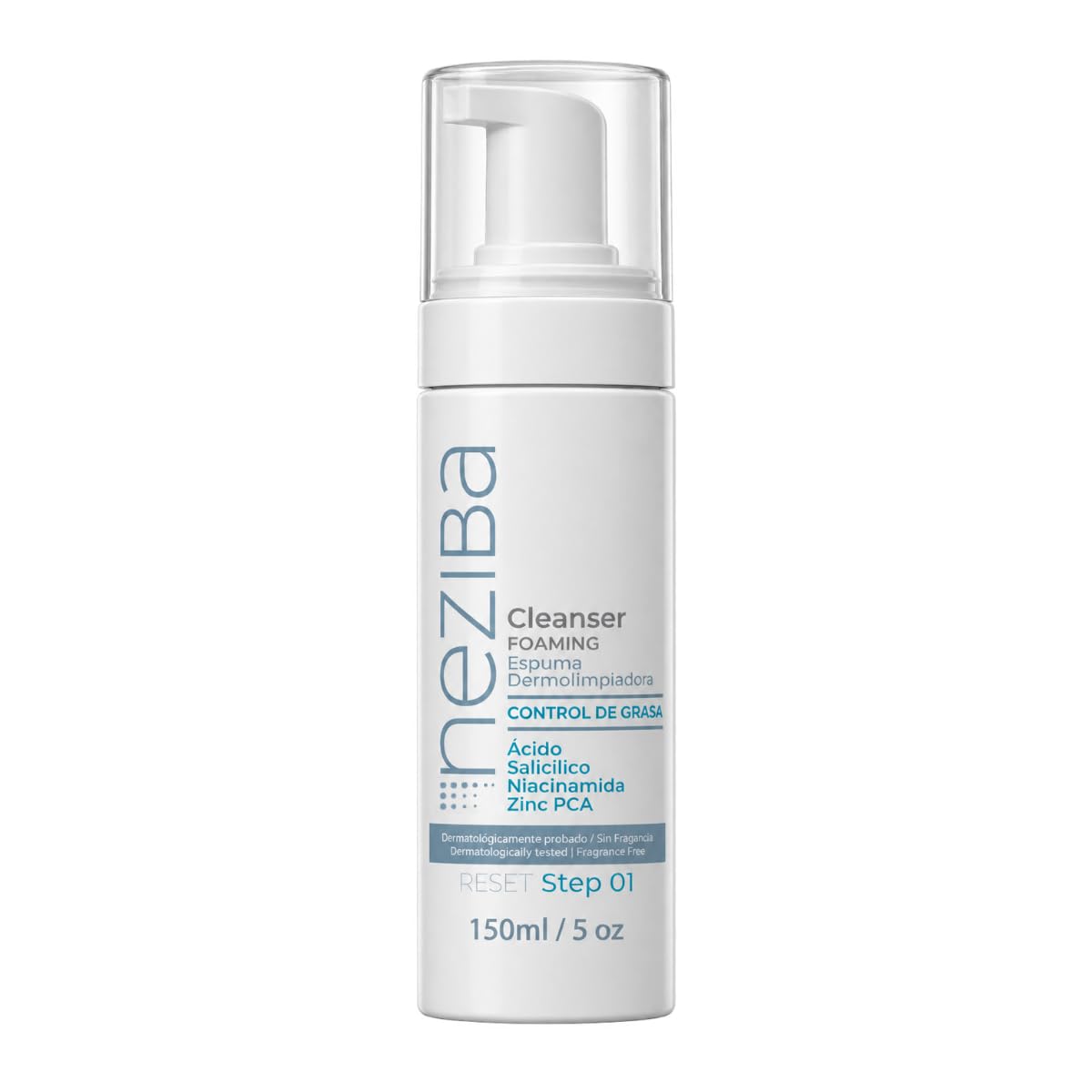 Neziba Limpiador Facial en Espuma con Ácido Salicílico, Niacinamida y Zinc PCA para Control de Grasa y Limpieza Profunda, Piel Mixta a Grasa, 150 ml