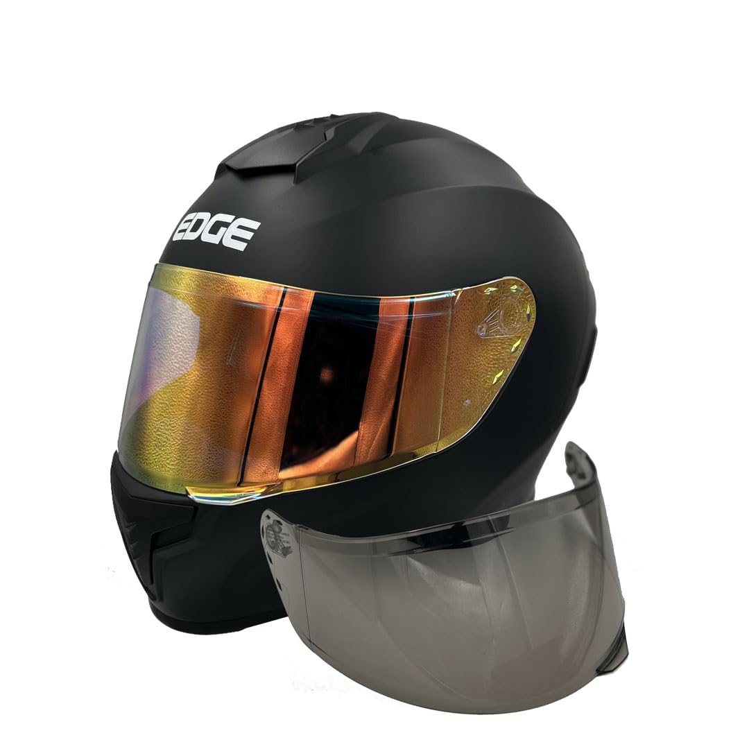 Casco Motocicleta Integral Marca - Edge - Frankie - Full Face - Certificado Dot - Moto Cascos de para Guantes Funda (Frankie Negro, XL)