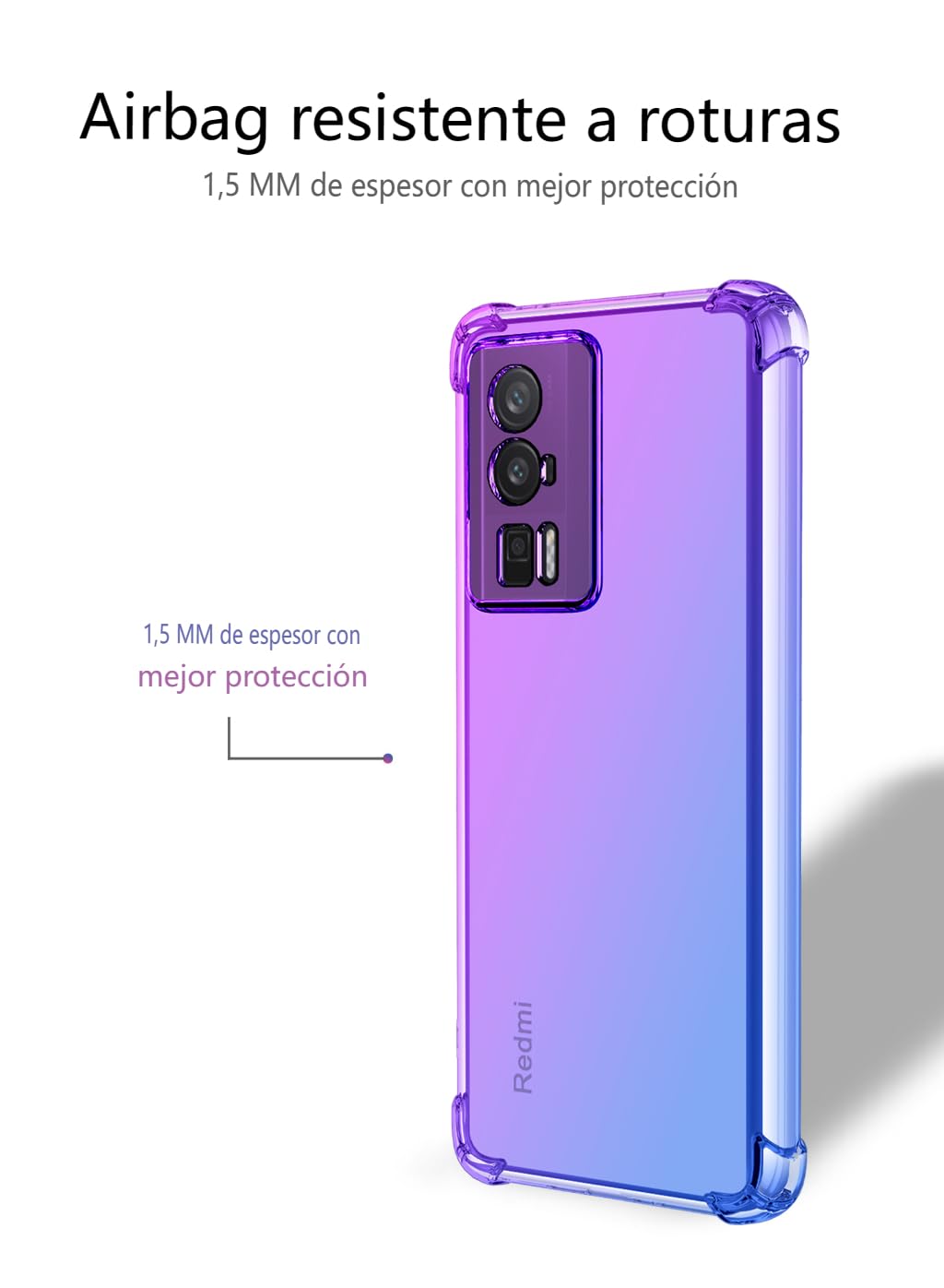 DABUNA Funda para Mi Xiaomi Poco F5 Pro Case Uso Rudo,Transparente Colores Degradados Protectora de Cámara Anticaída Carcasa Bumper(Púrpura Azul)