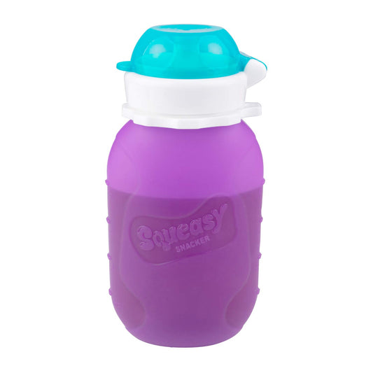 Reusable Baby Food Pouch + Squeeze Portable Refillable Baby Food Container Storage + Great for Smoothies and Snacks + 100% Food Grade Silicone - Squeasy Snacker - Featuring No-Spill Insert