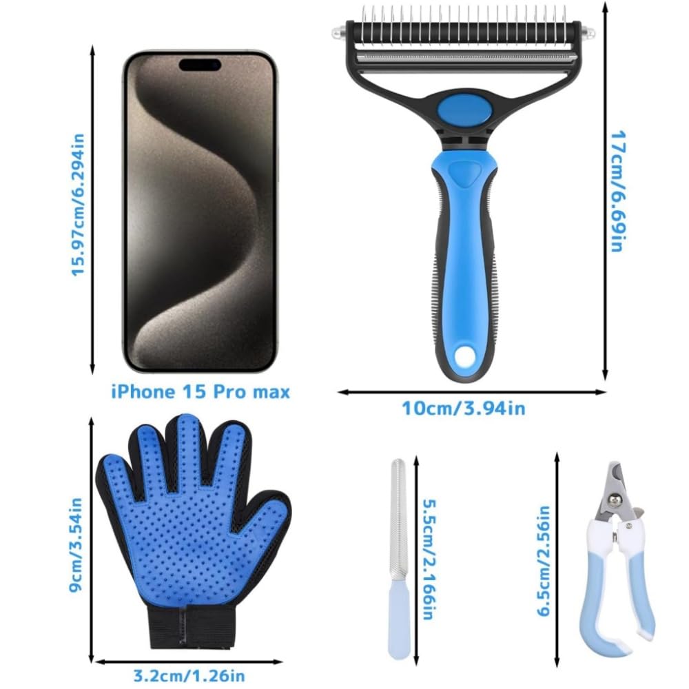 EDECOR Cepillo para Perros y Gatos, 2 en 1 Deslanador para Perro, Cepillo para Mascotas Quita Pelo, Peine Rastrillo para Perros para Eliminar Nudos y Enredos, Peine para Perros y Gatos de Pelo Corto o Largo (Azul)