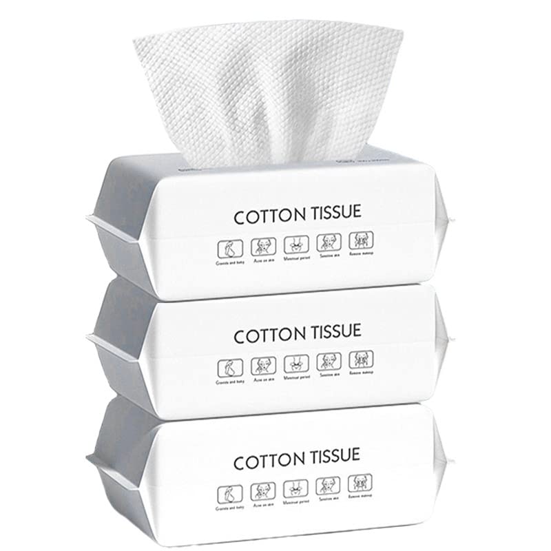 Toallita suave y seca, 100% algodón, toalla facial desechable, sin pelusas, uso húmedo en seco para piel sensible, limpieza facial, eliminación de maquillaje, limpieza de superficies (300 Count (Pack of 3))