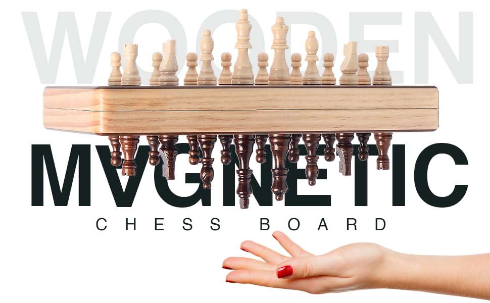 Juego de Ajedrez de Madera Magnético de 15 Pulgadas con Piezas Staunton Plegable de Viaje con Reinas Extra y Almacenamiento para Adultos y Niños