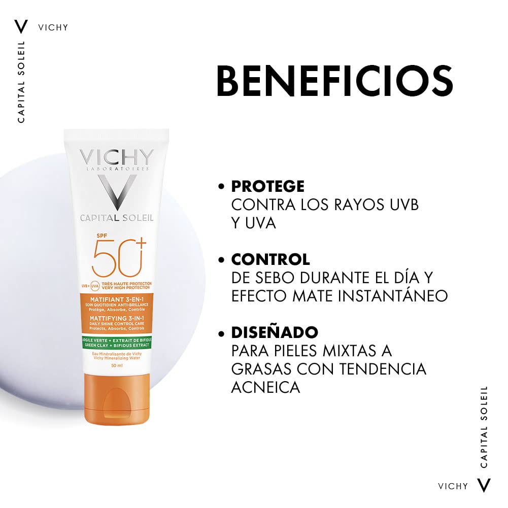 Kit anti acné: Gel Limpiador Normaderm Phytosolutions 400 ml+ Trataamiento anti-imperfecciones Phytosolutions 50 ml + Protector solar matificante Capital Soleil Mat 60 ml