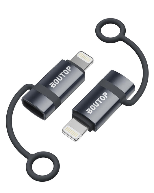BOUTOP [Certificado MFi] Adaptador USB C a Lightning de 3 A 36 W, adaptador USBC a Lightning compatible con sincronización de datos/PD de carga rápida compatible con iPhone iPad AirPods, con soporte