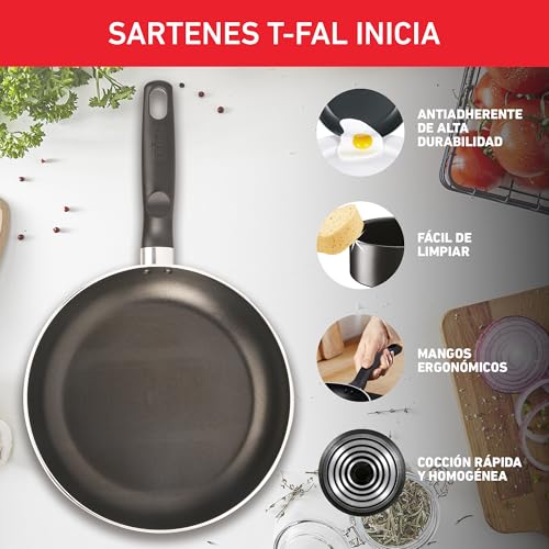 T-Fal Bateria de cocina de 5 piezas Inicia, con antiadherente Easy Plus 100% seguro para tu salud y Thermo-Señal. Lo que necesitas para comenzar a cocinar, 5813700