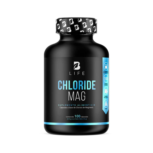 Cloruro de Magnesio 500 mg | 100 Cápsulas Ingredientes naturales. Chloride Mag B Life.